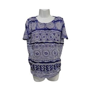 Chico's Blue and White Boxy Short Sleeve Blouse